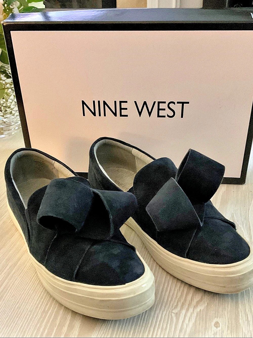 Nine West Onosha Bow Slip-On Sneaker Platform Sneakers Black & White US 7 M